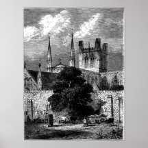 Chester Cathedral and part of City Wall Print