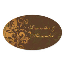 Chestnut Brown/Gold/Green Swirl Envelope Seal or Sticker