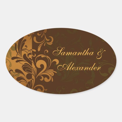 Chestnut Brown/Gold/Green Swirl Envelope Seal or Sticker