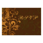 Chestnut Brown Gold/Green Swirl RSVP Reply Cards Custom Invitation