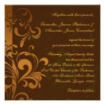 Chestnut Brown Gold/Green Swirl Square Wedding Personalised Announcements