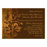Chestnut Brown/Gold/Green Swirl Wedding Invitation