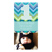 Chevron 1st Birthday Thank You Photo Card Note