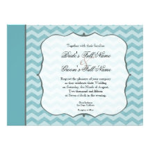 Chevron Pattern Bracket Frame Teal Blue Wedding Announcement