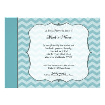 Chevron Pattern Bracket Frame Teal Bridal Shower Custom Invites