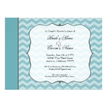 Chevron Pattern Bracket Frame Teal Couple's Shower Announcements