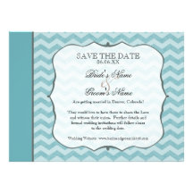Chevron Pattern Bracket Frame Teal Save the Date Announcement