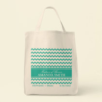 Chevron Personalized Wedding Party Tote (aqua) bags
