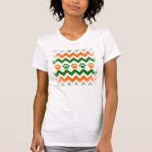 Chevron Puppy Paw Prints Orange Lime Dog Lover Tee Shirts