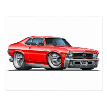 Chevy Nova Red Car Postcard