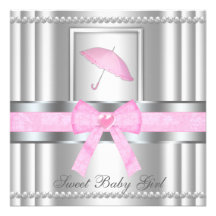 Chic Bowed Silver & Pink Baby Shower Invite