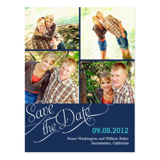 Chic Calligraphy Save The Date Postcard - Navy