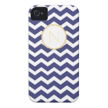 Chic Chevron iPhone Case Navy & White w/ Initial Case-Mate iPhone 4 Case