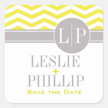 Chic Chevron Monogram | yellow Square Sticker