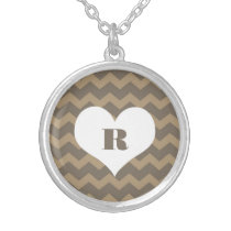 Chic chevron zigzag pattern custom monogram grey necklaces