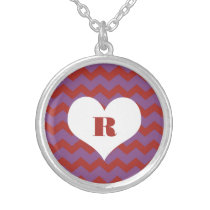 Chic chevron zigzag pattern custom monogram red necklaces