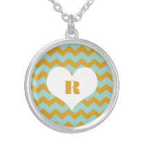 Chic chevron zigzag pattern custom monogram yellow necklaces