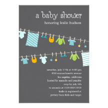 Chic Clothesline Baby Shower Invitation (Boy)