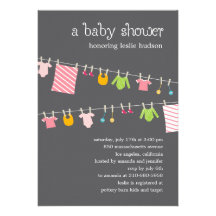 Chic Clothesline Baby Shower Invitation (Girl)