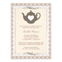 Chic Cream & Brown Teapot Bridal Shower Tea Party Personalized Invites