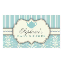 Chic Damask & Stripe Baby Shower Tea Favor Tag Business Cards