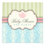 Chic Damask & Stripe Baby Shower Tea Invitation