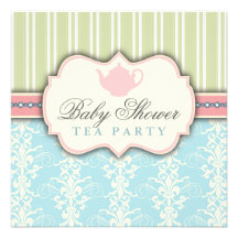 Chic Damask & Stripe Baby Shower Tea Invitation