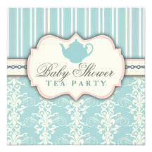Chic Damask & Stripe Baby Shower Tea Invitation