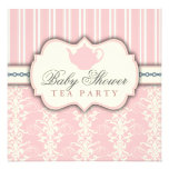 Chic Damask & Stripe Baby Shower Tea Invitation