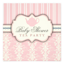 Chic Damask & Stripe Baby Shower Tea Invitation