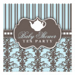 Chic Damask & Stripe Baby Shower Tea Invitation