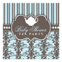 Chic Damask & Stripe Baby Shower Tea Invitation