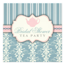 Chic Damask & Stripe Bridal Shower Tea Invitation