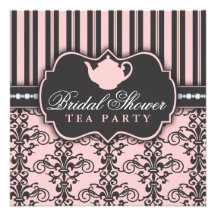 Chic Damask & Stripe Bridal Shower Tea Invitation