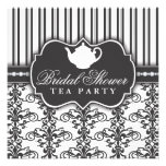 Chic Damask & Stripe Bridal Shower Tea Invitation