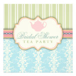 Chic Damask & Stripe Bridal Shower Tea Invitation