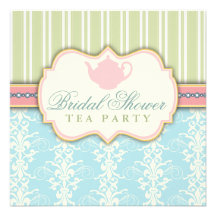 Chic Damask & Stripe Bridal Shower Tea Invitation