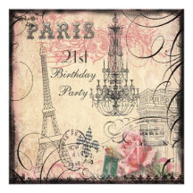 Chic Eiffel Tower & Chandelier 21st Birthday Personalized Invitation