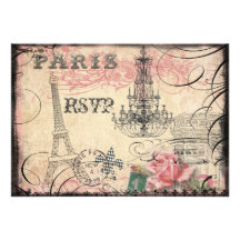 Chic Eiffel Tower & Chandelier RSVP Invitations