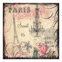 Chic Eiffel Tower & Chandelier Sweet 16 Invitation