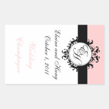Chic French Monograms Damask Champagne Labels Rectangular Stickers