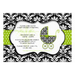Chic Green Polka Dot Damask Baby Shower Invite