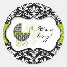 Chic Green Polka Dot Damask Stickers