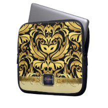 Chic Masquerade Damask Faux Gold & Black Laptop Laptop Computer Sleeve