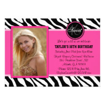Chic Pink and Black Zebra Print Photo Invite