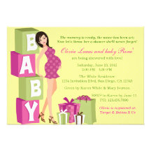 Chic Pink Green Polka Dot Modern Mum Baby Shower Announcement