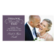 Chic Purple Wedding Photo Thank You Cards Photo Greeting Card