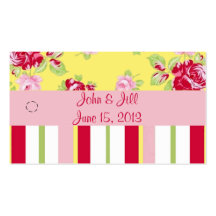Chic Rose And Stripes Wedding Favor Tag Business Card Templates