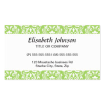 Chic stylish ornate lime green damask pattern business cards