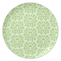 Chic stylish ornate lime green damask pattern plates